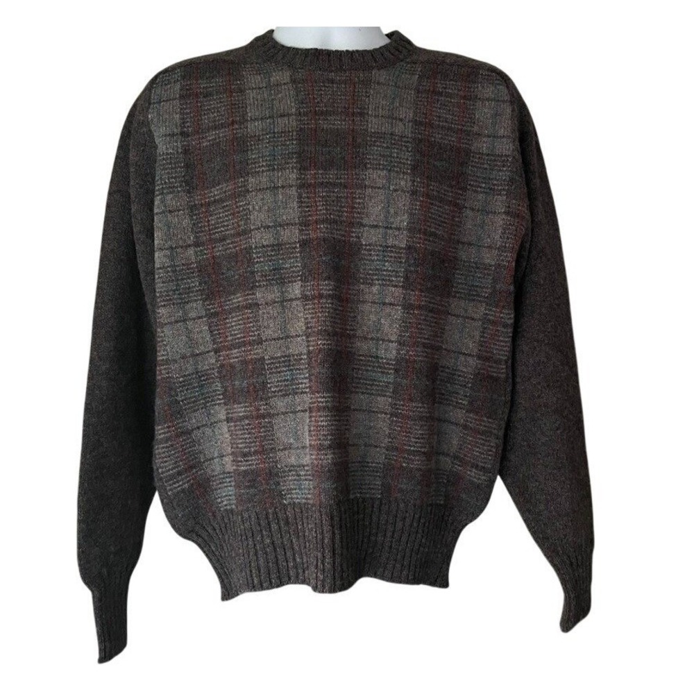 Vintage‎ Allen Solly Shetland Wool Sweater Plaid Made In Scotland Large
